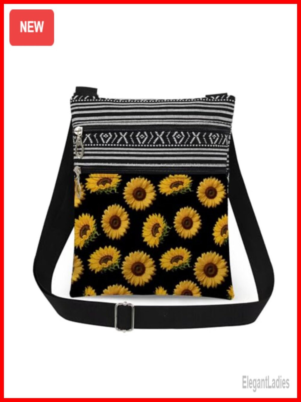 Sunflower Crossbody Bag Polyester Adjustable Strap Messenger Bag